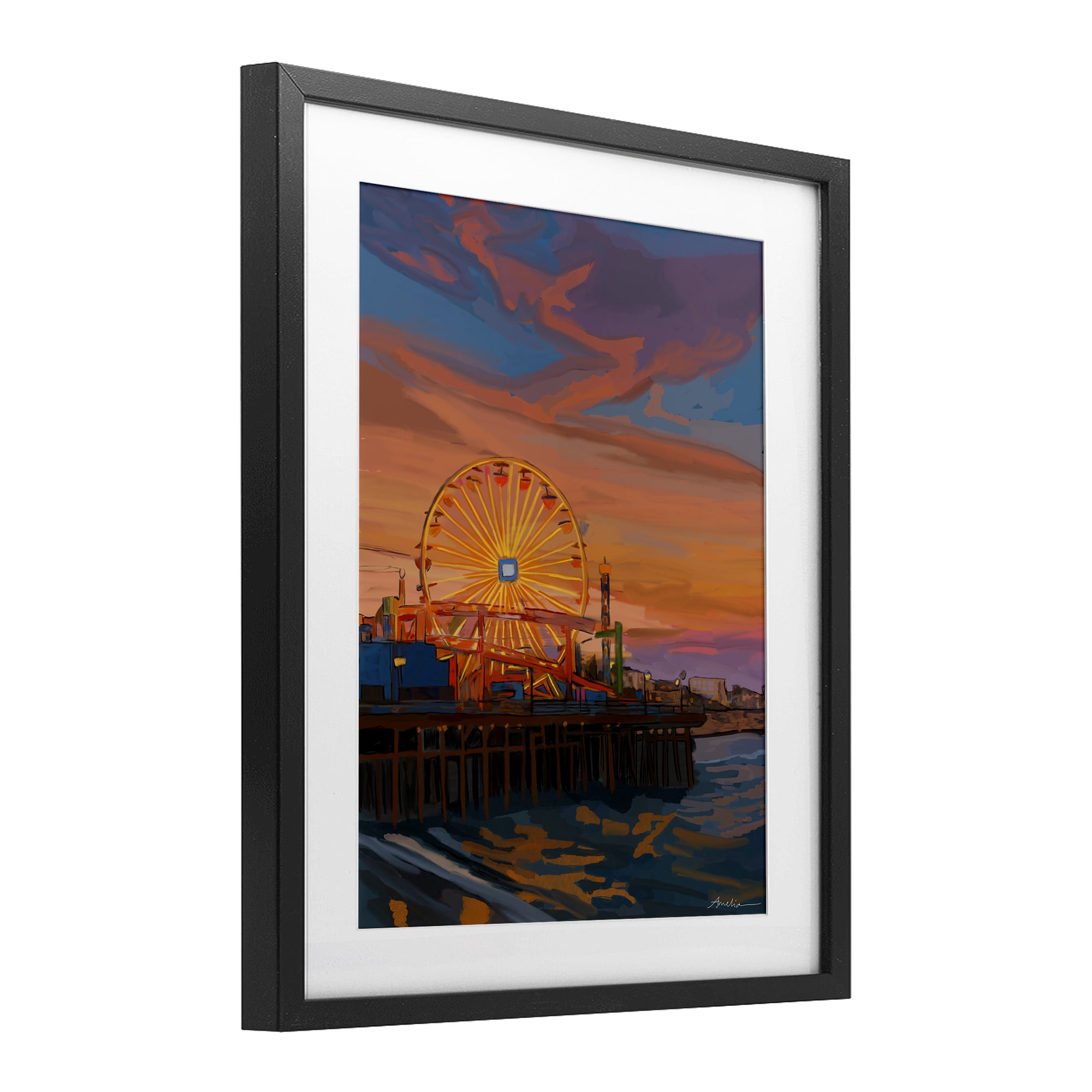 Stupell Industries Santa Monica Pier Sunset Black Framed Print Under Glass, design by Amelia Noyes