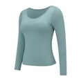 thumbnail image 6 of Built In Bra T Shirt for Womens Padded Long Sleeve Tops Active Blouses Soft Pajama Casual Shirts for Workout plus Size Thermal Tops for Women Thumb Holes Men Long Men Thermals Top and Bottom, 6 of 7