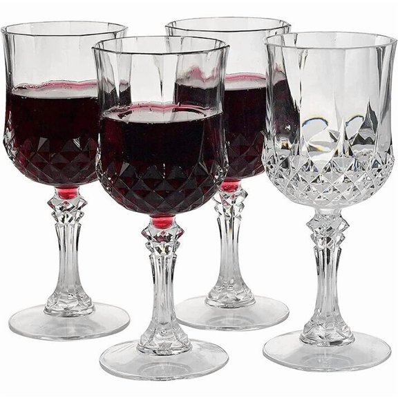 Wine Elegant Glasses Plastic Crystal Like Cocktail Tableware 8 oz Cups 4 Pieces