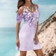 thumbnail image 1 of ICHUANYI Clearance Women‘s Summer Dresses Print Short Sleeve Off Shoulder Round Neck Dress(Purple, S) ICHUANYI WER2023080912986, 1 of 5