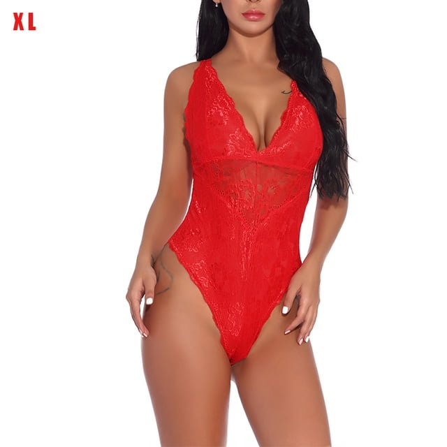 Mono sexy mono de cosplay suave mono de tela con pantalla de encaje para mujeres adultas, rojo, XXL AweSitey XX000036-57