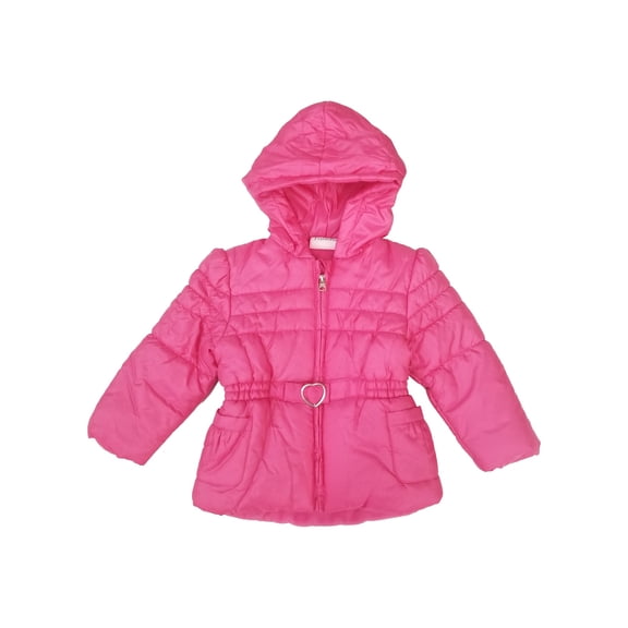 Toddler Girls Hot Pink Heart Bow Coat Zip-Up Jacket w/ Hood & Pockets 2T