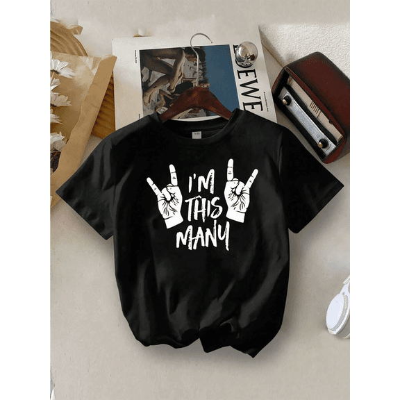 children’s wear Funny Rock and Roll I'm This Many Birthday T-Shirt for Kids Boys Girls Toddler Graphic Tee Black Short Sleeve