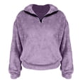 thumbnail image 4 of JGGSPWM Women Quarter Zip Sherpa Pullover Fleece Fuzzy Cropped Oversized Sweatshirts Long Sleeve Casual Fall Warm Winter Coat Purple XXL, 4 of 6