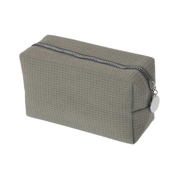 Unique Bargains 1 Pc Waffle Plaid Pattern Makeup Bag for Travel Gray Polyester