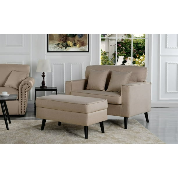 Mid Century Oversized Living Room Accent Chair With Storage Footrest Ottoman Beige Com Oversized Living Room Accent Chair, Large Living Room Chairs With Ottoman