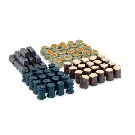 Realistic Resource Tokens (80 pieces) for Scythe from Stonemaier Games (grain, iron, oil, and wood)