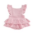 thumbnail image 1 of Baby Girls Knitting Rompers Solid Color Fly Sleeve Ruffle Hem Casual Party Street Spring Fall Summer Rompers Brown 3-6 Months, 1 of 8