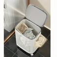 thumbnail image 6 of Perforated Plastic Rolling Laundry Hamper with Lid - 70L Large Capacity Mobile Storage Basket, White Portable Laundry Basket with Handle for Home Use, 6 of 7