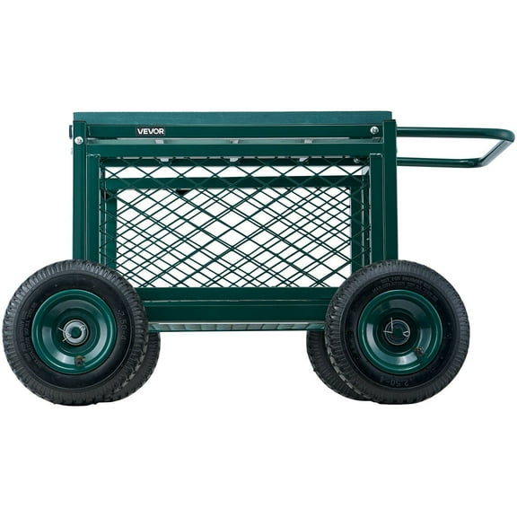 400LB Metal Garden Cart with Seat & Wheels - Rolling Storage Utility Cart