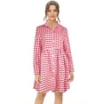 thumbnail image 2 of FANCYINN Women's Gingham Stand Collar Shirt Dress Buttons Down Casual Long Sleeve Tie Sleeves Mini Plaid Shirt Dresses Red and White XL, 2 of 4