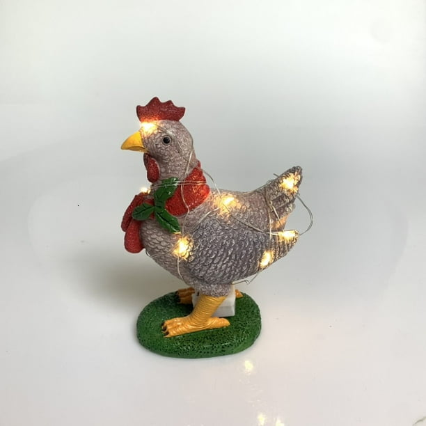 Christmas LightUp Chicken with Scarf Yard Decoration, Metal Chicken