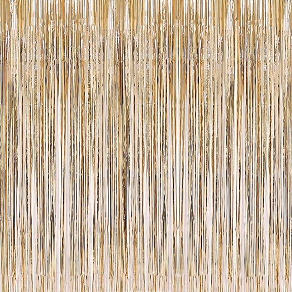 Champagne Gold Metallic Tinsel Foil Fringe Curtains Photo Booth Backdrop for Party Decorations