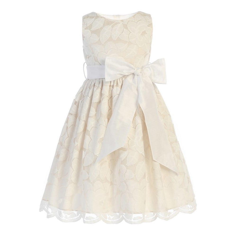 Sweet Kids - Little Girls Champagne Jasmine Lace Bow Flower Girl Dress ...