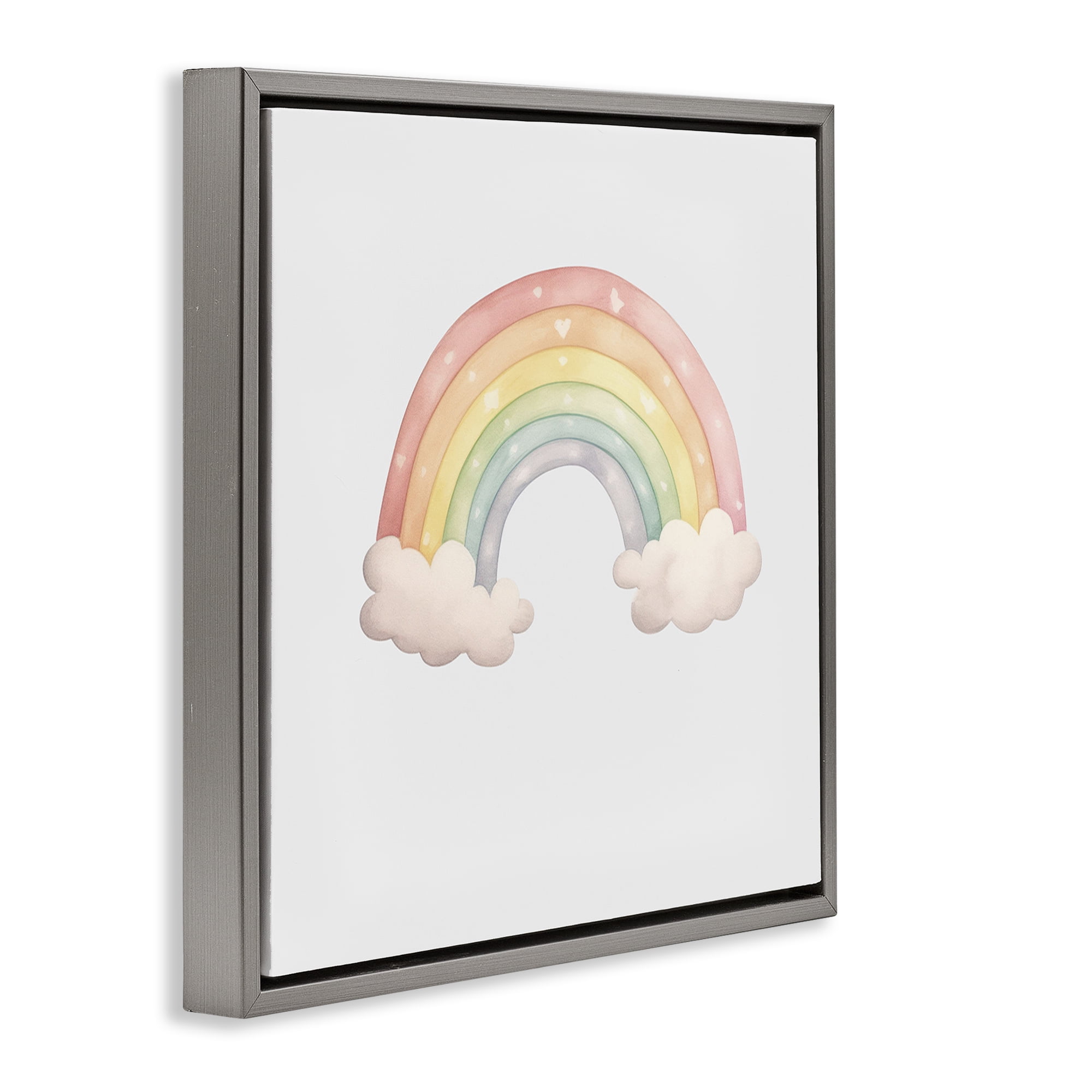 Stupell Industries Dreamy Pastel Rainbow with Clouds Gray Framed Floater Canvas Wall Art, design by Karen Smith
