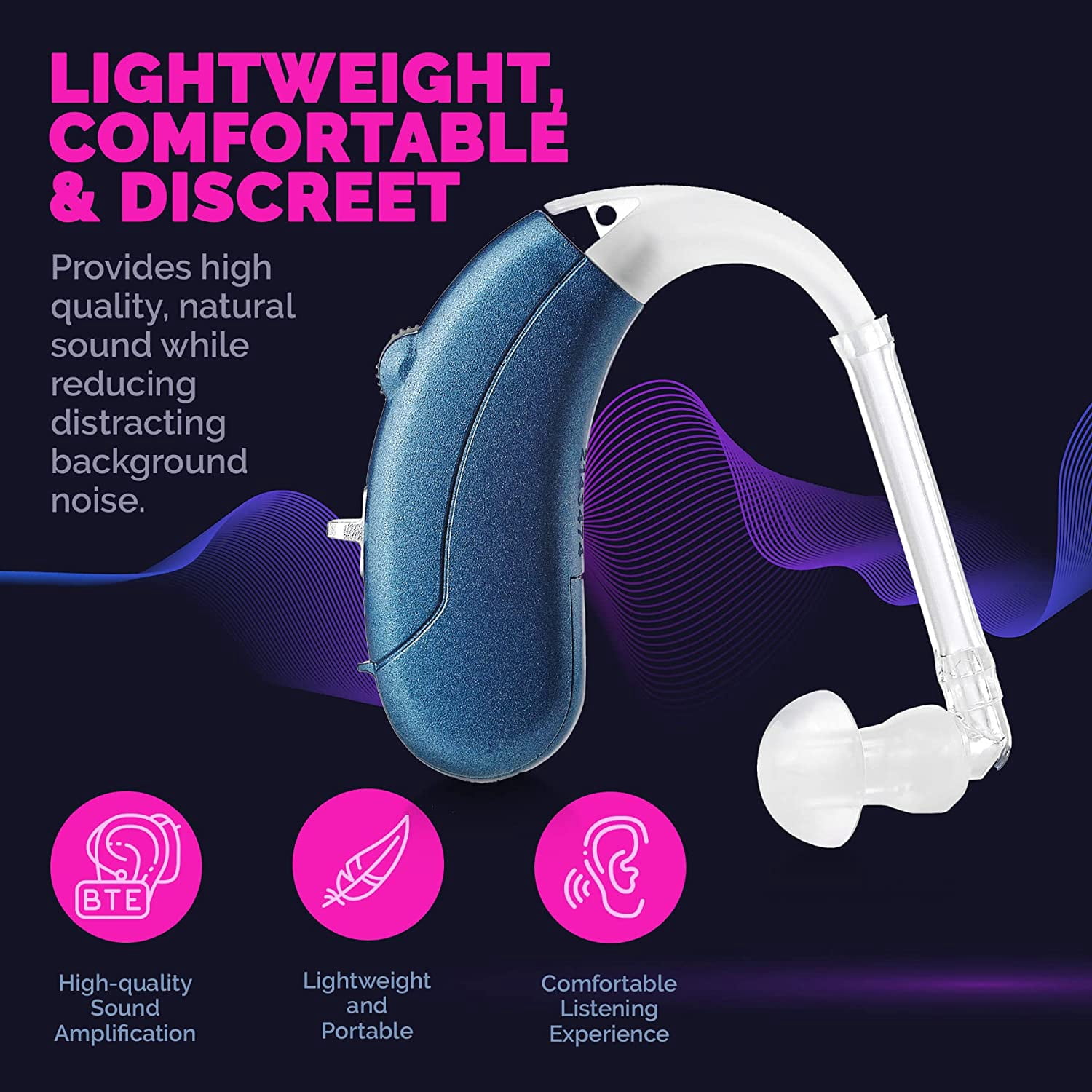 MEDca Digital Hearing Amplifier Pair - Rechargeable - Behind-The-Ear for Adults - Blue