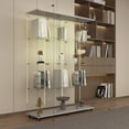 thumbnail image 3 of MAYEERTY 4 Tiers Glass Display Cabinet with Bluetooth LED Light Strip, Curio Storage Cabinet with 3 Door Wheels and Lock, Wood Top, White, 3 of 11