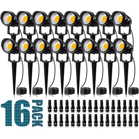 SUNVIE 12W Low Voltage Landscape Light with Connectors Outdoor LED Spotlight 3000K Waterproof with Stand for Garden Yard Path, 16 Pack