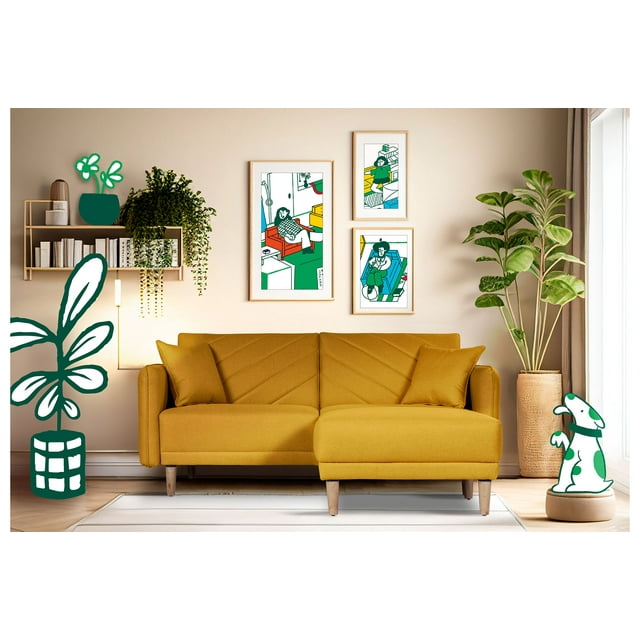 Sala Modular Sofá Cama Reversible de Lino Makora Mostaza Modelo Ritz