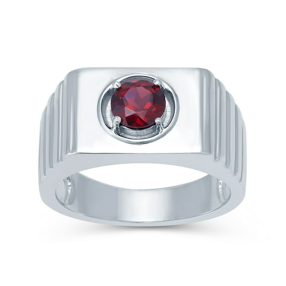 Sterling Silver with Natural Garnet Solitaire Men's Ring
