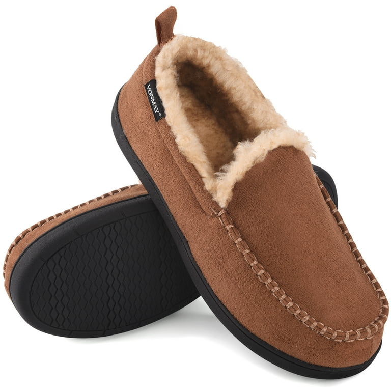 VONMAY Men s Moccasin Slippers Fuzzy Indoor Outdoor House Shoes