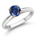thumbnail image 2 of Gem Stone King 1.00 Ct Round Blue Created Sapphire 10K White and Yellow Gold Solitaire Engagement Ring (Size 9), 2 of 4