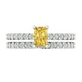 thumbnail image 2 of 1.16 ct Brilliant Emerald Cut Natural Citrine 14k White Gold Solitaire with Accents Engagement Bridal Wedding Ring Band Set size 10.5, 2 of 7