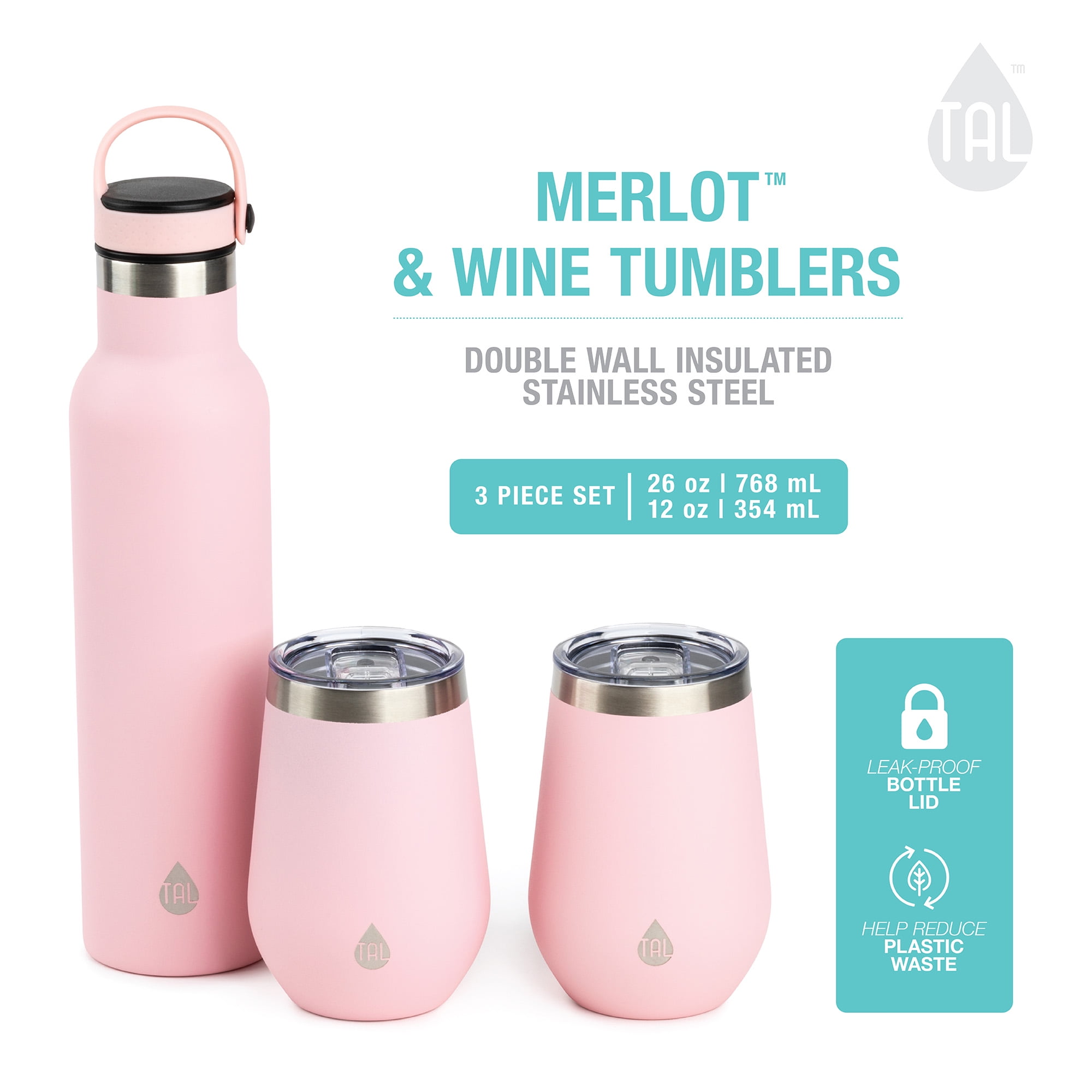 TAL Stainless Steel Water Bottle Tumblers 26 fl oz. 3 Pack, Pink