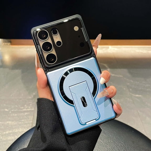 for Samsung Galaxy S25 Ultra Magnetic Case with Transparent Camera Cover, Compatible with MagSafe, Luxury Hybrid Shockproof Non-Slip Kickstand Phone Case for Samsung Galaxy S25 Ultra, Skyblue