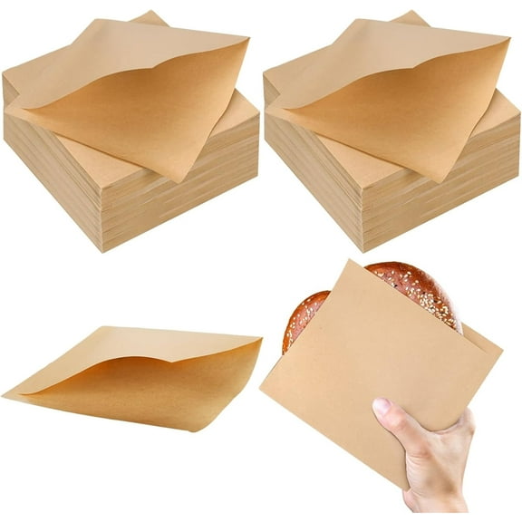 Tutuviw 5"x 5"Double Open Snack Bag,100 Pcs Paper Sandwich Wrappers,Grease Resistant Food Snack Cookie Chocolate Holder for Stands Soft Pretzel Bags for Wedding Birthday Christma