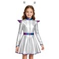 thumbnail image 5 of iiniim Girls Halloween Alien Long Sleeves Zip Up A-line Dress with Belt and Hair Hoop Shiny Metallic Outer Space Silver 8, 5 of 7