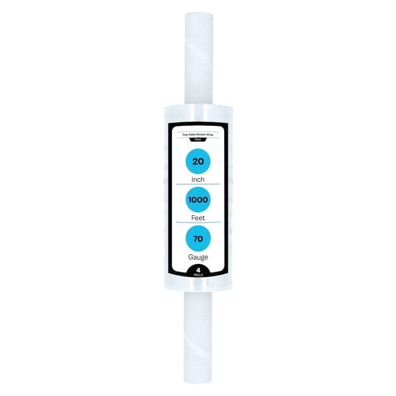 MMBM Cast Stretch Wrap Extended Core 4 Rolls 20" x 1000' 70 Gauge Clear Plastic Wrap for Packing and Moving