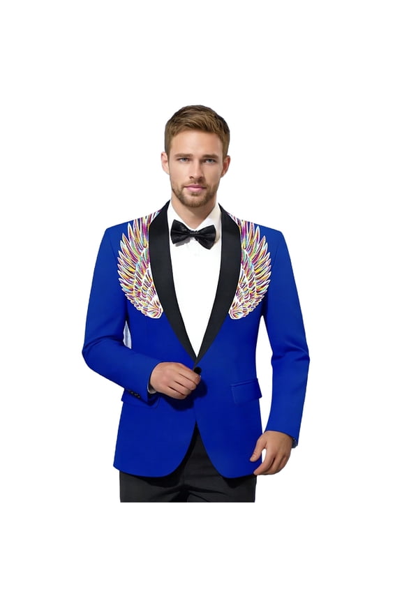 Carnival Mens Blazer Stage Performance Jacket with Glitter Sequin Wing Design for Nightclub and Evening Show Mens Jacket Blue_002 L