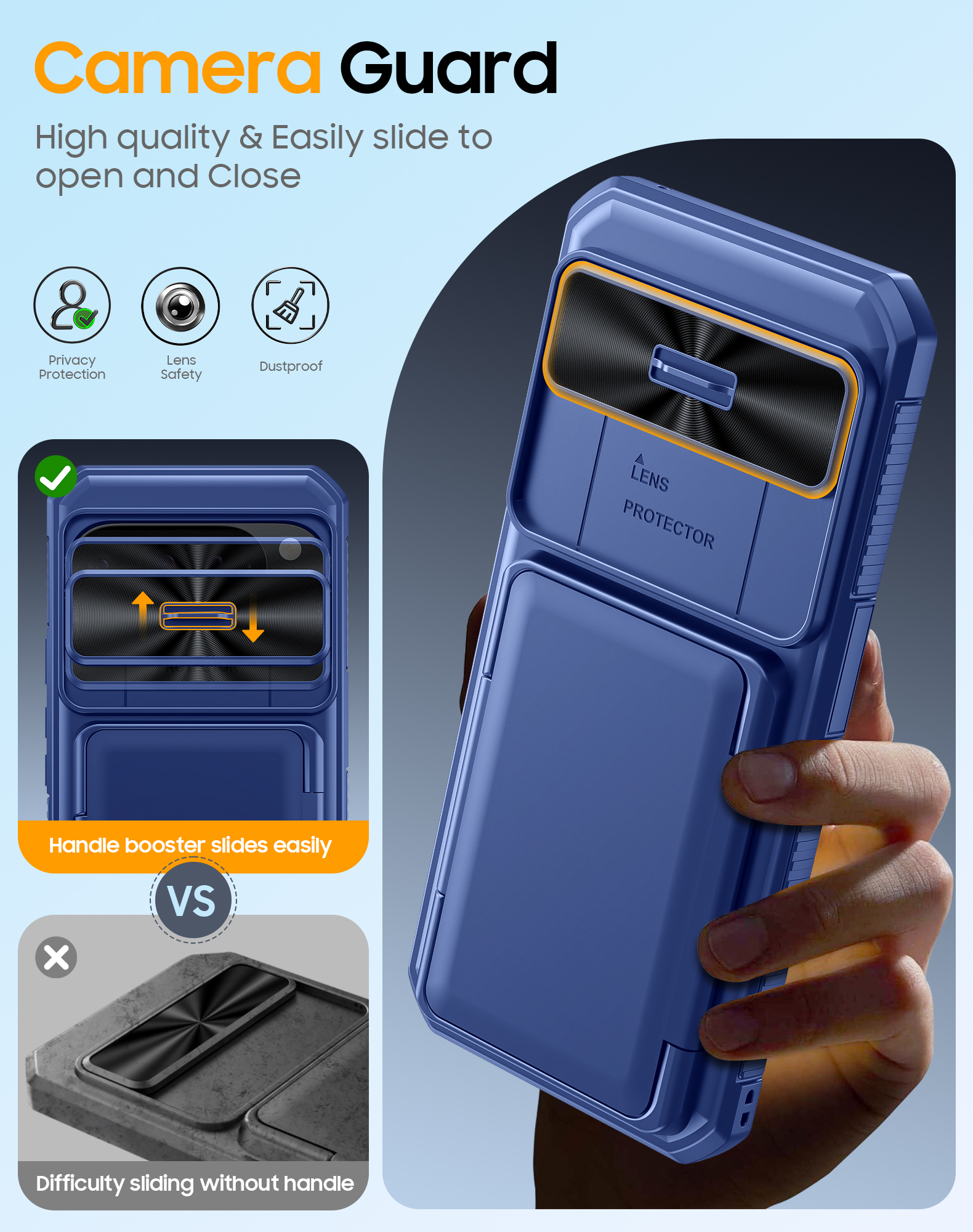 Vizvera for Google Pixel 10 Pro XL Wallet RFlD Cards Holder,Camera Control,Camera Cover,Rugged Shockproof Silicone Protective Phone Case-Blue