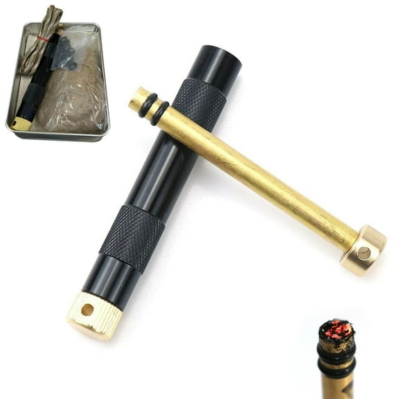 Survival Piston Ignition - Emergency Fire Starter Tool Using Compression Ignition - , Hiking & Outdoor Survival Kits (Includes Fire Hemp & Lubricant)