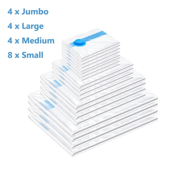 BN-LINK Vacuum Storage Bags with Double-Zip Seal, 20 Pack Combo Vacuum Seal Bags for Clothing, Space Saver Sealer Bags for Clothes, Blankets, Bedding, Travel