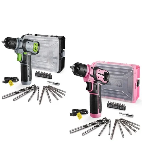 Amar Tool WORKPRO Pink /GrayPower Drill Set&Stackable Tool Box, 8V Cordless Drill Driver