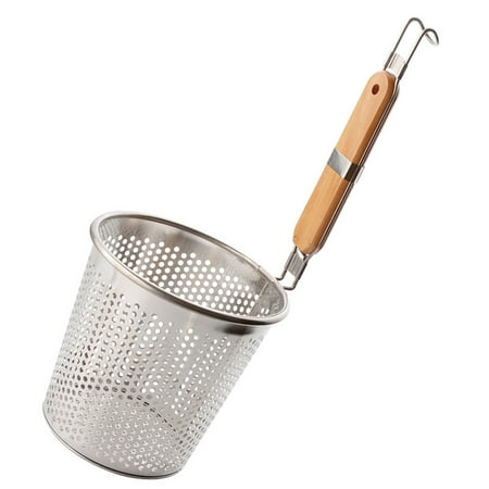 

Stainless Steel Strainer Basket Wooden Handle Fine Mesh Spider Food Skimmer Kitchen Sieve for Pasta Dumpling Noodle (16cm)