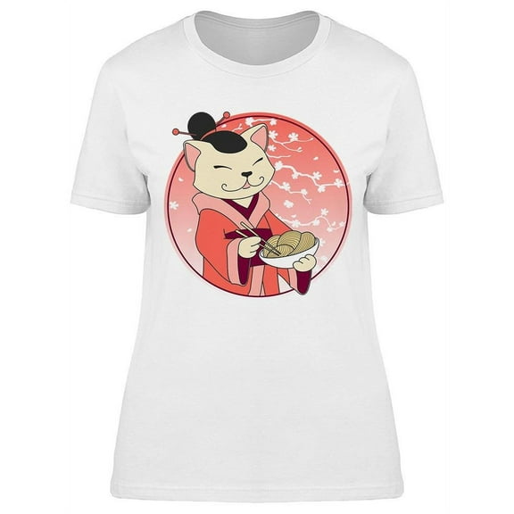 Kawaii Cat Chief With Noodles T-Shirt Women -Image by Shutterstock Women T-Shirt, Female Medium