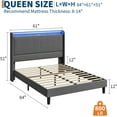 thumbnail image 2 of Takywep Grey Queen Bed Frames, Upholstered Platform, RGB Headboard, Storage, Charging Ports, Sturdy Metal, No Box Spring, Hassle-Free Setup, 2 of 7