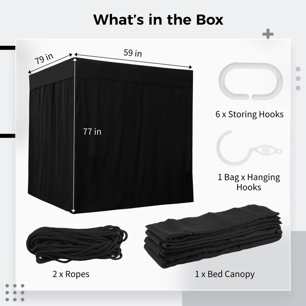 Four Corners Post Bed Canopy, Lightproof Bed Curtain, Blackout Canopy Bed Curtains, Black Bed Canopies for Adults Bedroom Decor (Black, 59 x 79 x 77 Inches, Queen)