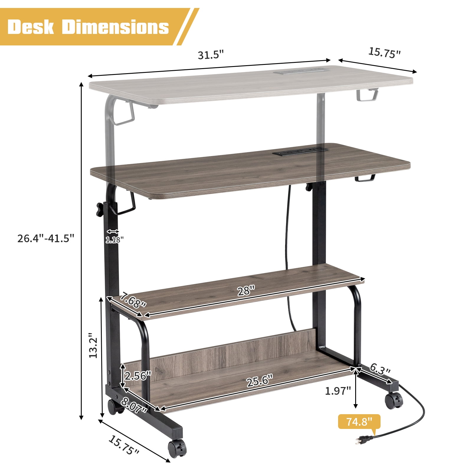 Zimtown Rolling Computer Laptop Desk Adjustable Side Table Sofa End Cart PC Tray with Charging Station