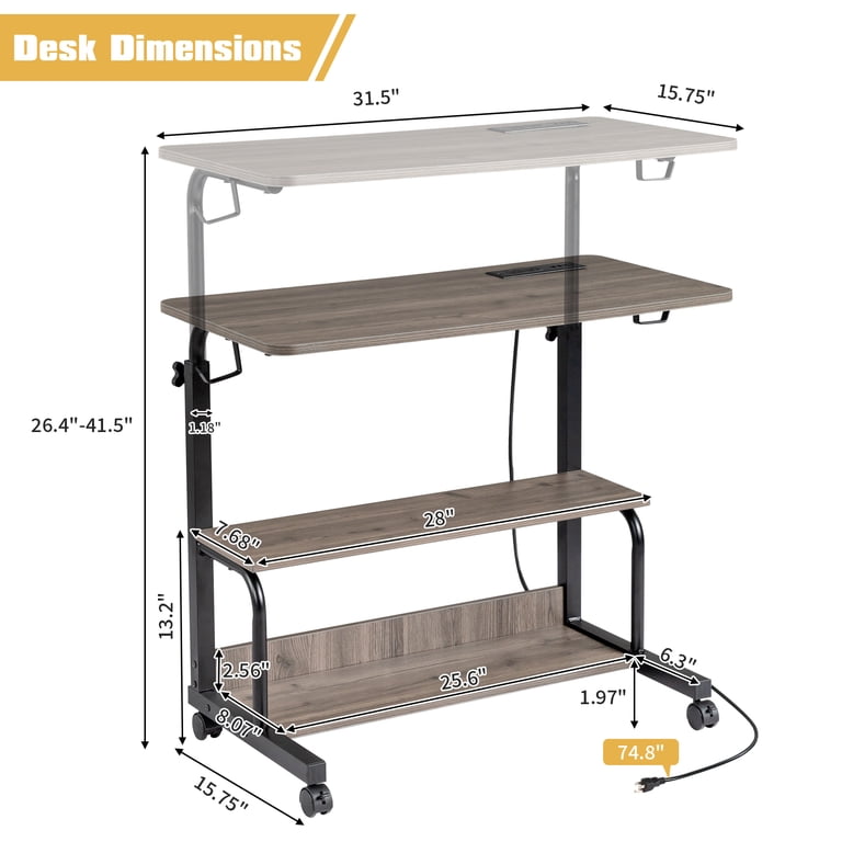 Zimtown Rolling Computer Desk with Charging Station, Gray photo 8