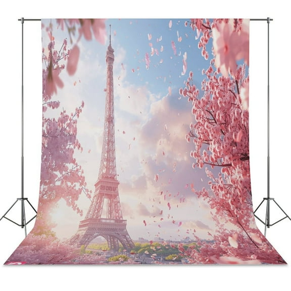 Blossoming Paris Eiffel Tower Backdrop Background for Photography Photo Booth Backdrop for Photoshoot Background Screen Video Recording Parties Curtain