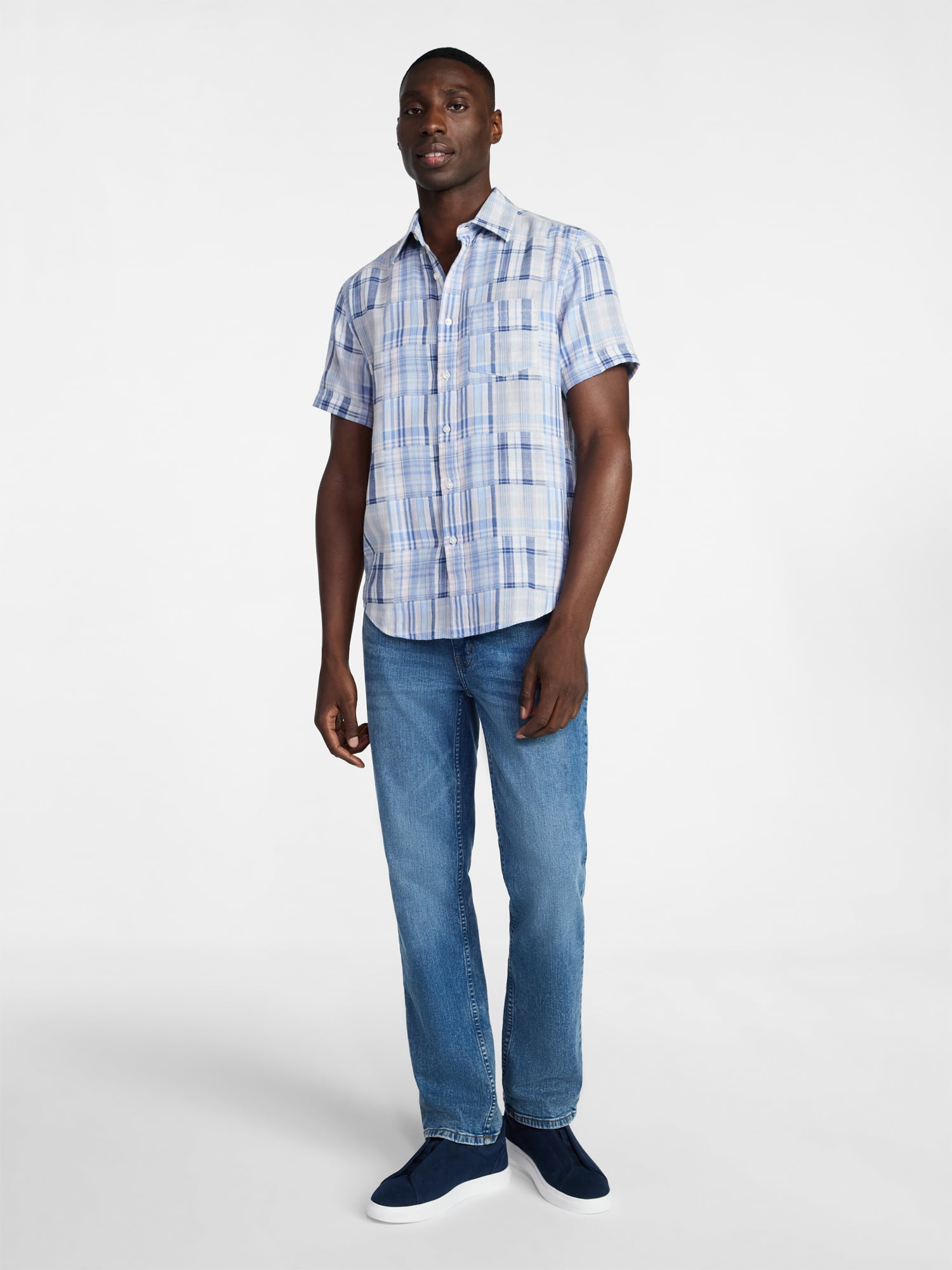 George Men's Patchwork Shirt with Short Sleeves, Sizes S-5XL