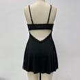thumbnail image 5 of Women V Neck Nightwear Satin Sleepwear Lace Chemise Mini Nightgown Black S, 5 of 7