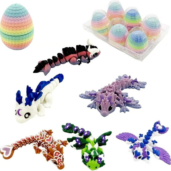 6 Pack Small Mystery Eggs New 3D Printed Eggs With Fully Articulated And Colored Dragon Inside(Random)