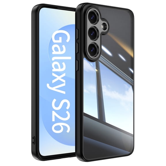 for Samsung Galaxy S26 Case Clear Slim, [Built in Lens Protector] [Non Yellowing] TPU Bumper Transparent Back Hard Shell Shockproof Thin for Men Women for Samsung Galaxy S26, Black