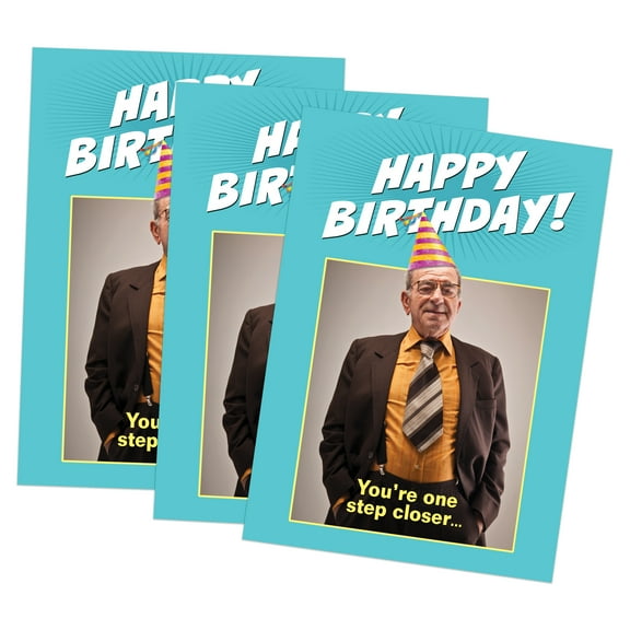 Men's Funny Adult Birthday Greeting Card (5" x 7") by Smart Alex | 3 Pack   3 Envelopes (One Step Closer)
