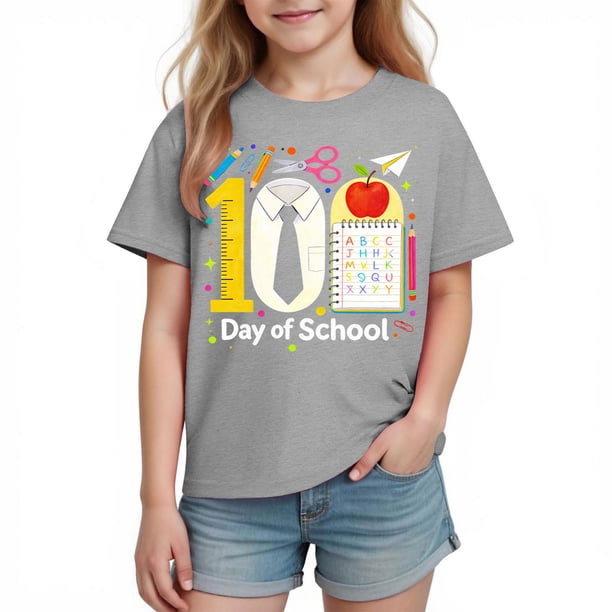 Camiseta de Manga Corta Linda con Impresión Gráfica para la Temporada Escolar de los Niños, Camisetas de Manga Corta de las Niñas